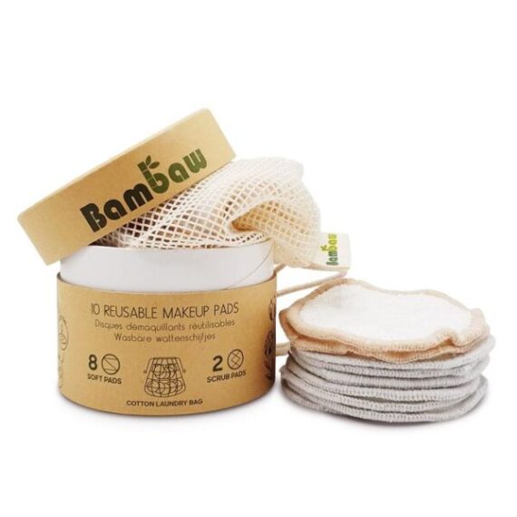 Bambaw 10 Reusable makeup remover pads with a cotton mesh bag