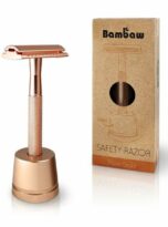 Bambaw Επαναχρησιμοποιήσιμο ξυράφι ασφαλείας Rose Gold με βάση