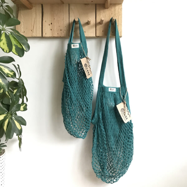 Τσάντα δίχτυ με μακριά λαβή από βιολογικό βαμβάκι – Teal – Casa Organica